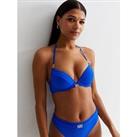 New Look Bright Blue Ribbed Monogram Underwired Bikini Top