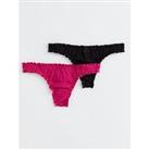 New Look 2 Pack Black And Pink Cotton Frill Thongs
