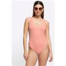 River Island Textured Swimsuit - Coral
