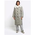 River Island Quilted Longline Coat - Grey