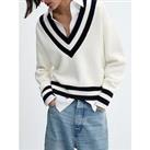 Mango V Neck Cable Knit Contrast Sweater