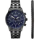 Sekonda Sport Gift Set Men'S 43Mm Chronograph Watch With Blue Dial, Black Stainless Steel Bracelet A