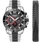Sekonda Sport Gift Set Men'S 44Mm Chronograph Watch With Black Dial, Two Tone Stainless Steel Bracel