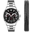 Sekonda Sport Gift Set Men'S 43Mm Analogue Watch With Black Dial, Silver Stainless Steel Bracelet An