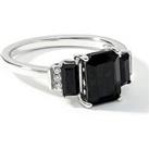 Love Gem 9Ct White Gold Octagon Black Sapphire And Natural Diamond Trilogy Ring