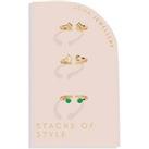 Joma Jewellery Stacks Of Style , Green Enamel , Gold , Set Of 3 Rings