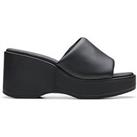 Clarks Manon Glide Leather Wedged Sandals - Black
