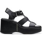 Clarks Manon Cove Leather Chunky Wedge Sandals - Black