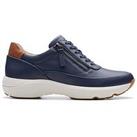 Clarks Tivoli Wide Fitting Leather Zip Up Trainers - Navy