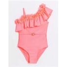River Island Girls Flower Asymmetric Swimsuit - Pink