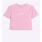 River Island Girls Embroidered Logo Pink Crop T-Shirt - Pink