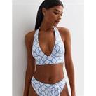 New Look White Geometric Print Halter Neck Bikini Top
