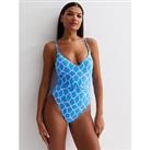 New Look Blue Geometric Print Diamant Belted Swimsuit