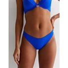 New Look Bright Blue Ribbed V Front Bikini Bottoms
