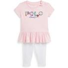 Ralph Lauren Baby Girls Polo Short Sleeve T-Shirt And Legging Set - Hint Of Pink W/ White