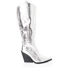 Public Desire Navada Knee High Western Boots - Silver