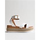 New Look Wide Fit White Leather-Look Embellished Flatform Sandals