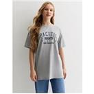 New Look 915 Girls Grey Pacific Heights Logo Longline T-Shirt