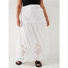 Only Curve Embroidered Midi Skirt - White