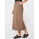 Only Linen Midi Cargo Skirt - Brown
