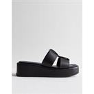 New Look Black Grid Strap Flatform Wedge Sandals