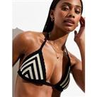 New Look Black Chevron Crochet Halterneck Triangle Bikini Top