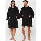 V By Very Unisex Hooded Towelling Robe - Black