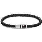 Tommy Hilfiger Men'S Black Leather Braided Bracelet