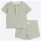 River Island Baby Baby Boys Ribbed T-Shirt And Shorts Set - Khaki