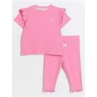 River Island Baby Baby Girls Ribbed Frill T-Shirt Set - Pink