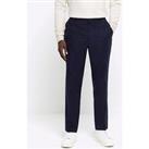 River Island Textured Tapered Trousers - Navy
