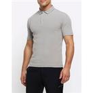 River Island Short Sleeve Muscle Texture Ribbed Polo Shirt - Light Grey