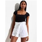 New Look White High Waist Paperbag Shorts