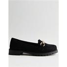 New Look Wide Fit Black Suedette Chain Trim Loafers