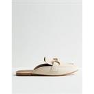 New Look Cream Leather-Look Chain Trim Mule Loafers