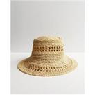New Look Stone Straw Effect Crochet Packable Bucket Hat