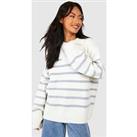 Boohoo Soft Knitted Stripe Polo Jumper - Ivory