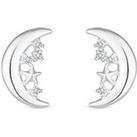 Simply Silver Sterling Silver 925 Polished And Cubic Zirconia Celestial Crescent Earrings