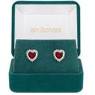 Jon Richard Rhodium Plate Cubic Zirconia Ruby Heart Stud Earrings