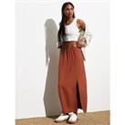 New Look Rust Textured Split Hem Midi Skirt