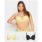 Yours Curve 3Pack Col Pad T Shirt Bra - Yellow