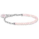 Thomas Sabo Charm Holder: Wide Anchor Chain Link With Rose Quartz Beads, Engraved End Caps, Pink Col