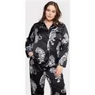 Chelsea Peers Curve Satin Black Lotus Tiger Print Long Pyjama Set - Black