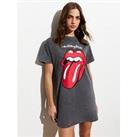 New Look Grey Rolling Stones Acid Wash Mini T-Shirt Dress
