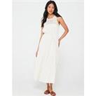 V By Very Crochet Insert Tiered Midaxi Dress - White
