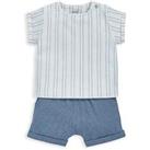 Mamas & Papas Baby Boys 2 Piece Stripe T-Shirt & Shorts Set - Blue