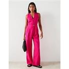 Mango Belted Linen Jumpsuit - Pink
