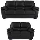 Verona 3 + 2 Seater Leather/Faux Leather Sofa Set (Buy & Save!) - Black