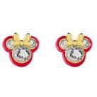 Disney 100 Minnie Mouse Silver & Yellow Gold Plated Cubic Zirconia & Pink Enamel Studs