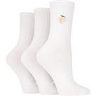 Wild Feet Fashion Embroidered 3 Pack Ankle Socks - White